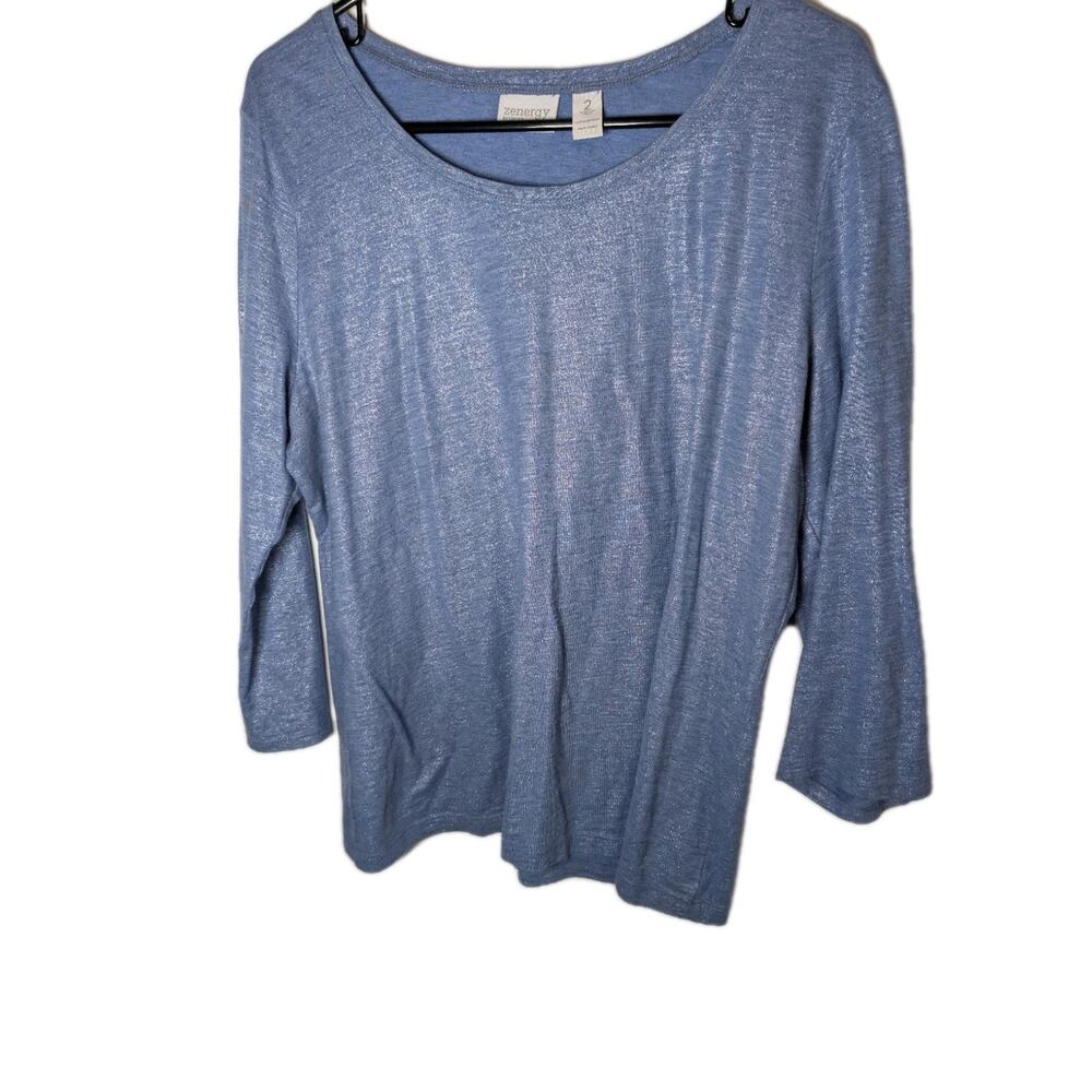 Chico's Shirt Tunic Blouse 100% Cotton Sparkly Women's Size Large 2 * Top Blue